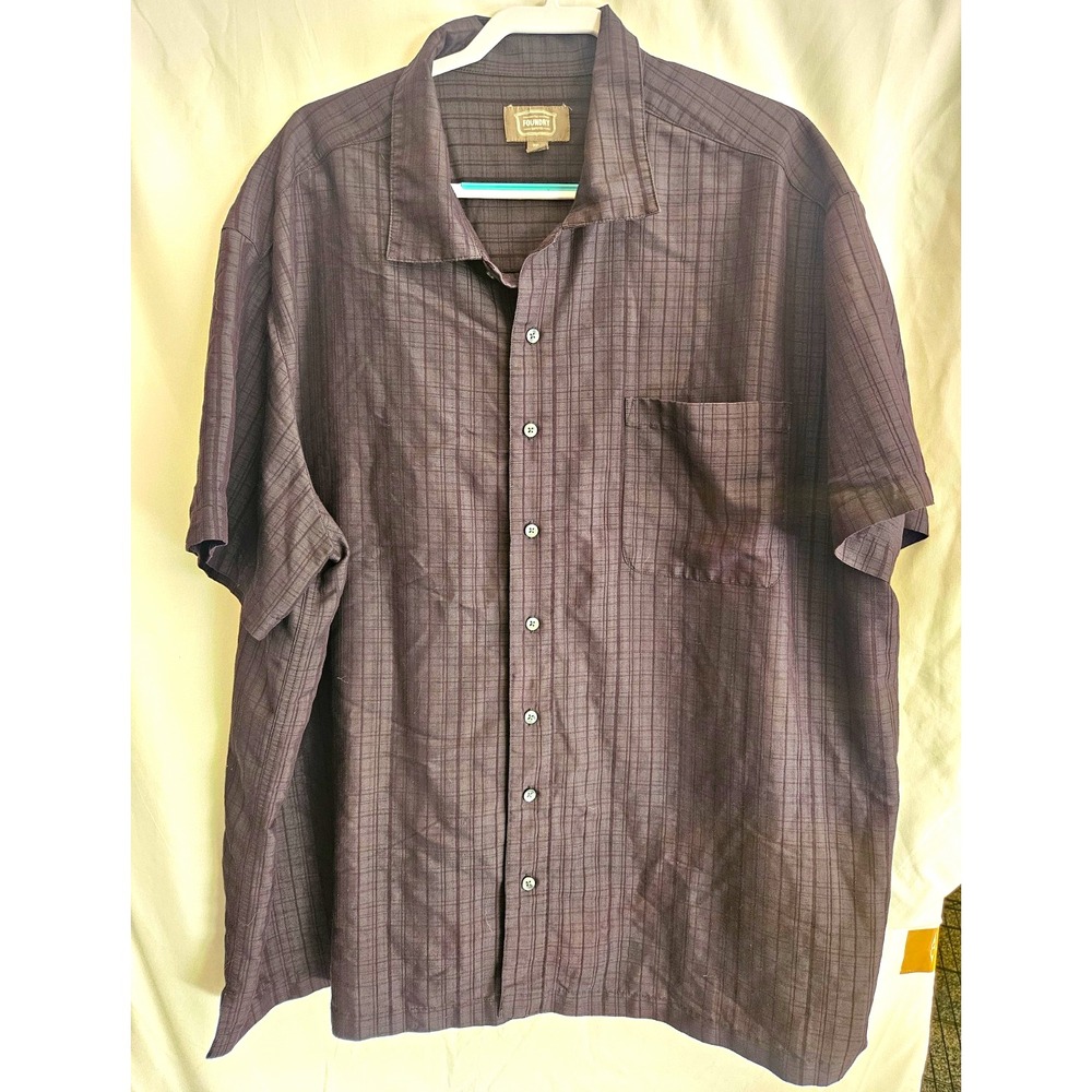 The Foundry Supply Co Shirt Mens 3XL Charcoal Plaid Short Sleeve Button Up